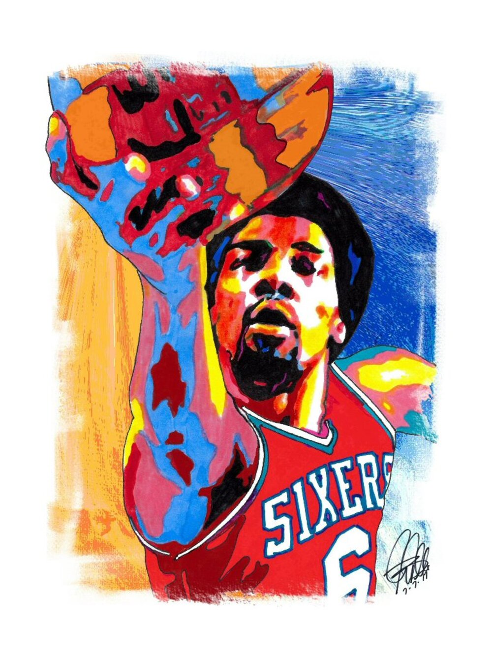Julius Erving Dr J Philadelphia 76ers Basketball Poster Print Wall Art 13x19